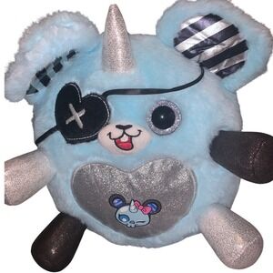Pomsies Poos Pirate Unicorn Plush Toy Blue‎ Silver Black Kids Collectible